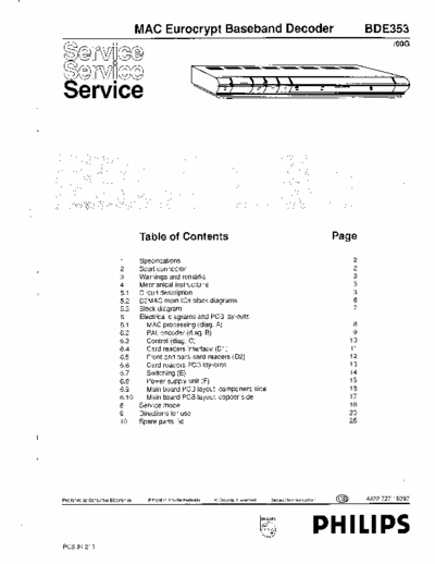 Philips BDE-353 PHILIPS Satellite Equipment  Models	4822 727 19397, BDE-353, BDE-353/00G -
MAC Eurocrypt Baseband Decoder - Service Manual